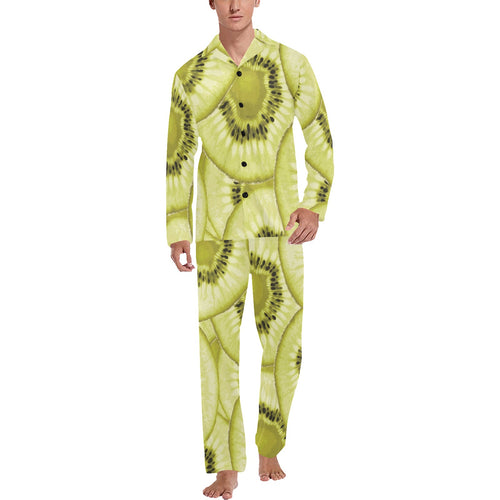 Sliced kiwi pattern Men's Long Pajama Set
