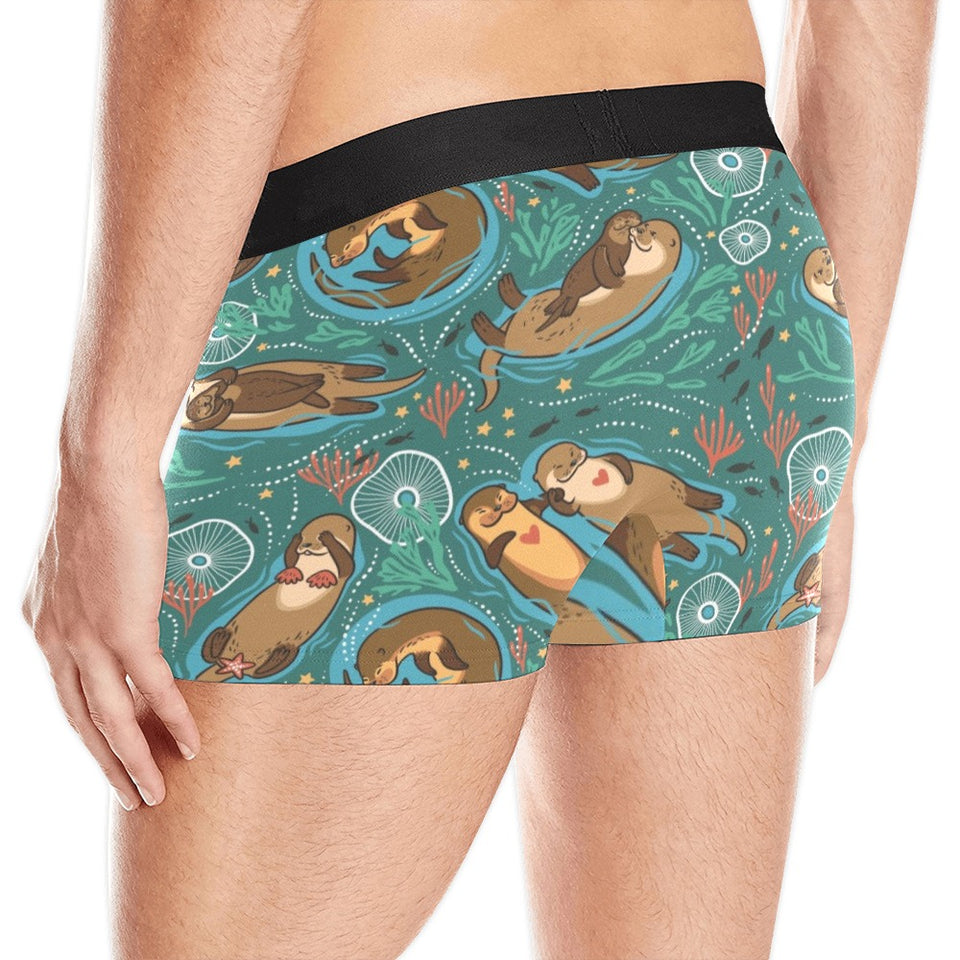 cute brown sea otters ornamental seaweed corals gr Men's All Over Print Boxer Briefs Men's Underwear