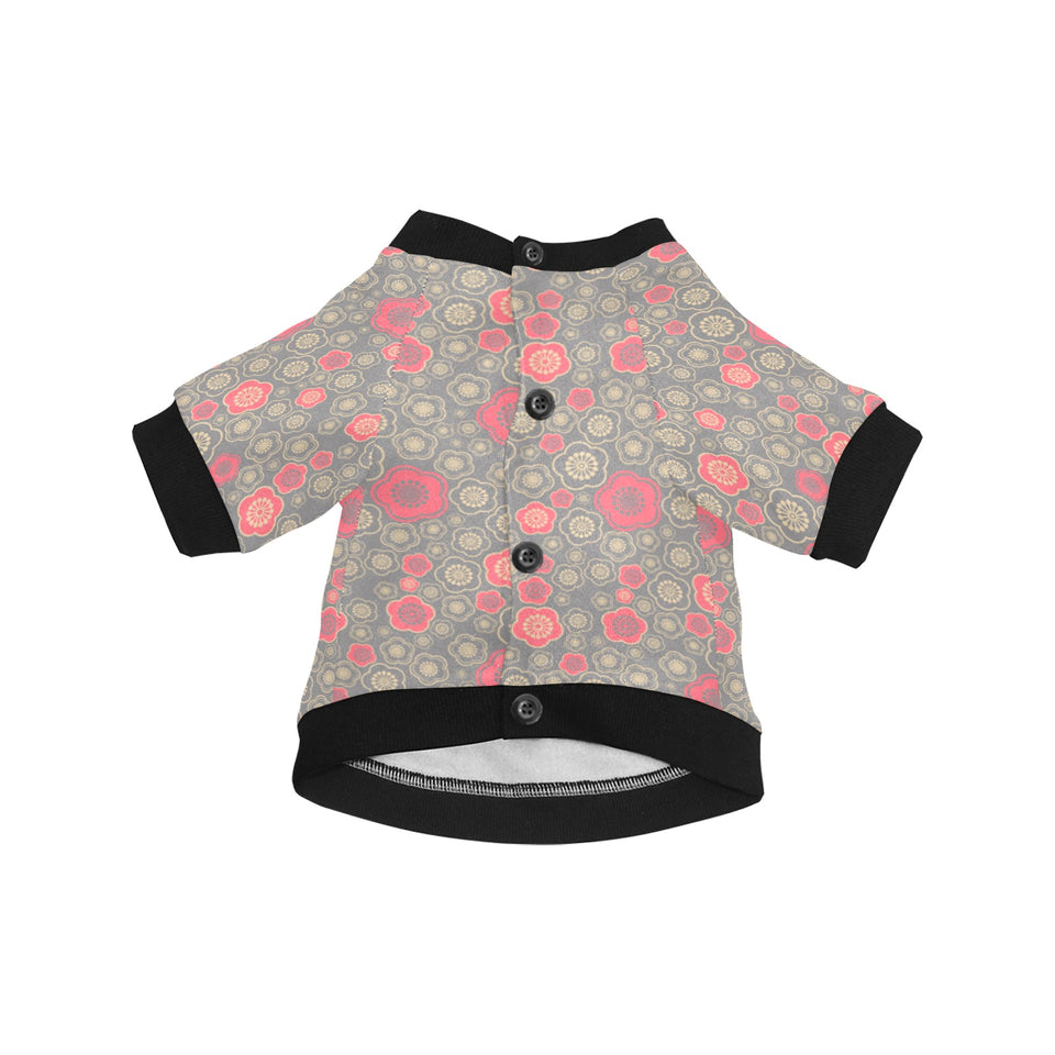 Red gold Sakura cherry blossom gray background All Over Print Pet Dog Round Neck Fuzzy Shirt