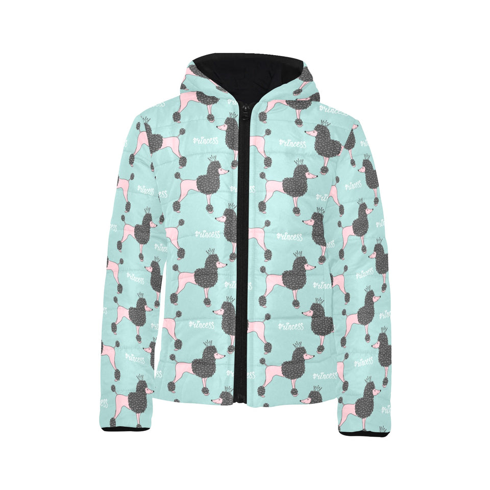 poodle dog green background Kids' Boys' Girls' Padded Hooded Jacket