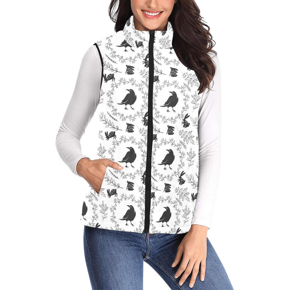 Crows floral wreath rabbit pattern Women's Padded Vest