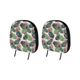 heliconia flowers, palm and monstera leaves Car Headrest Cover