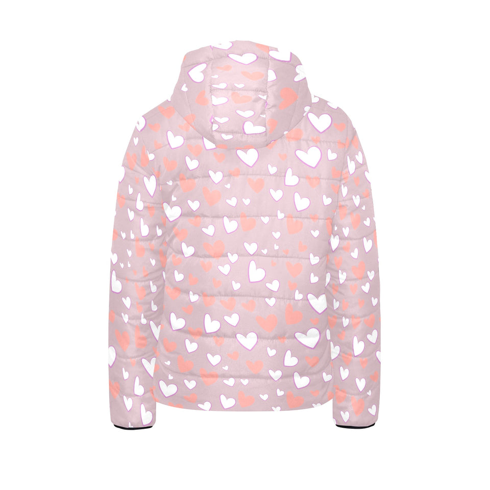 coral white heart pattern Kids' Boys' Girls' Padded Hooded Jacket