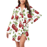 Red apples pattern Women's Long Sleeve Belted Night Robe