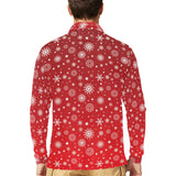 Snowflake pattern red background Men's Long Sleeve Polo Shirt