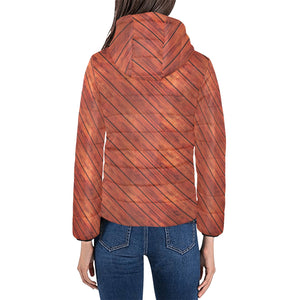 Wood Printed Pattern Print Design 03 Women's Padded Hooded Jacket