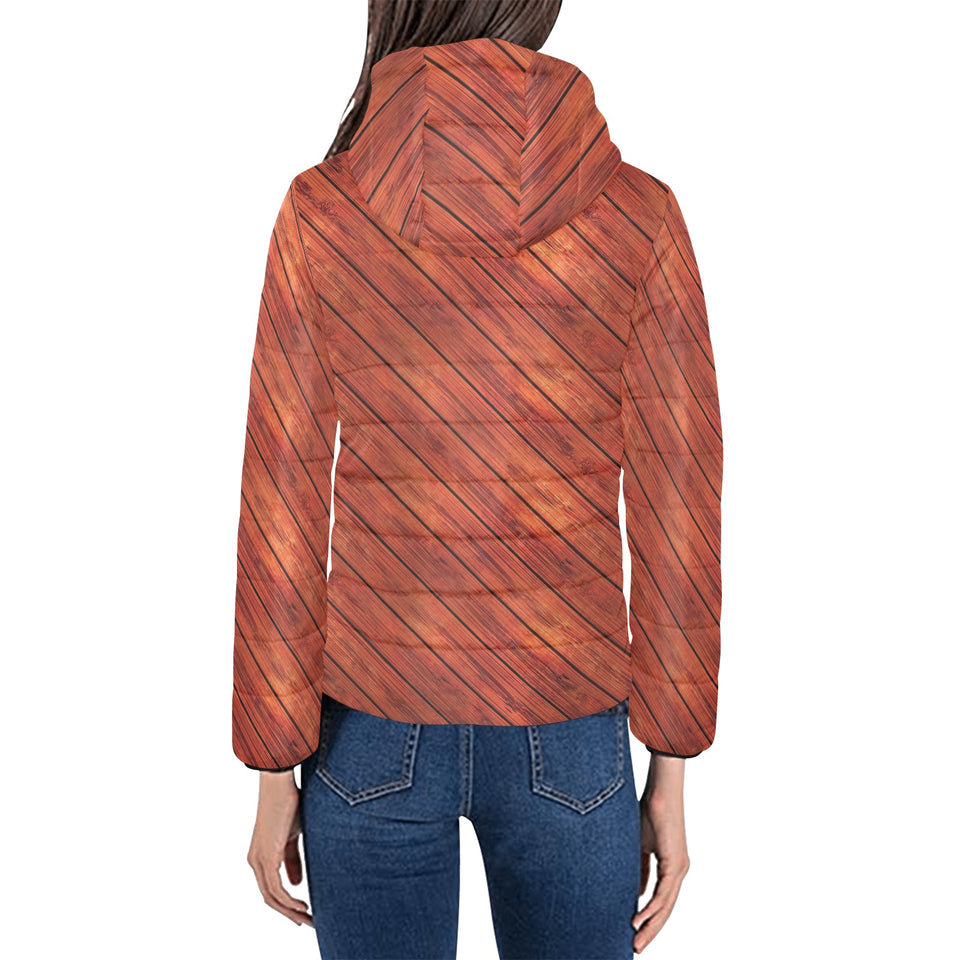 Wood Printed Pattern Print Design 03 Women's Padded Hooded Jacket