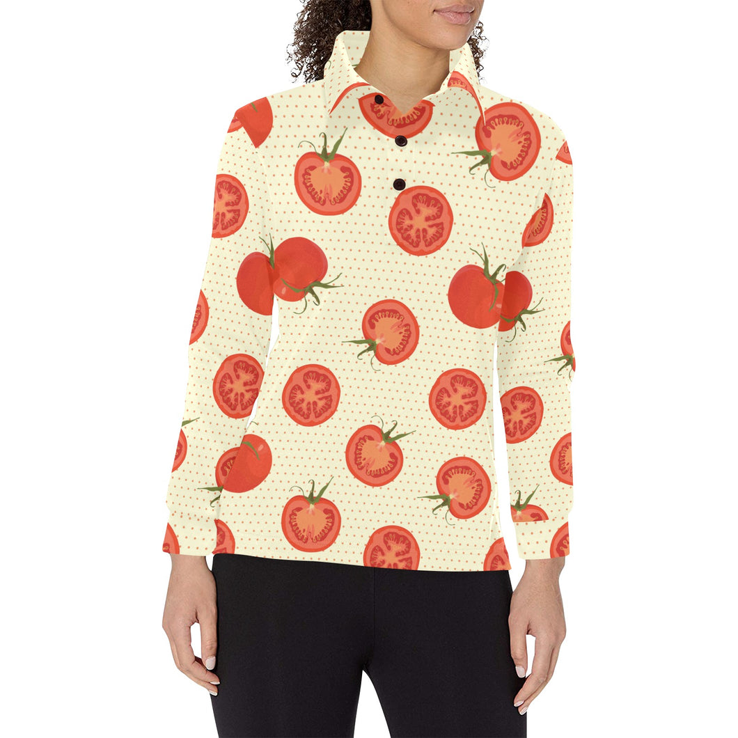 Tomato dot background Women's Long Sleeve Polo Shirt