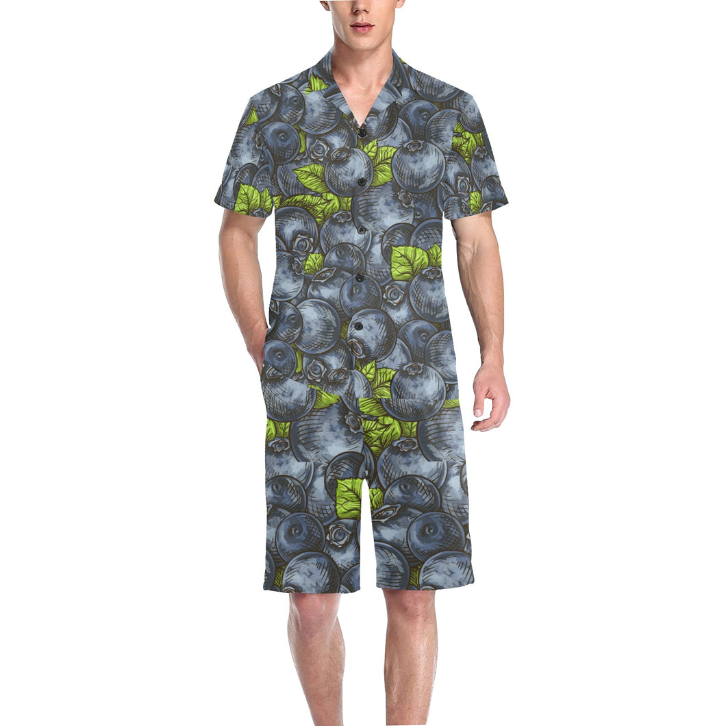 blueberry pattern Men's V-Neck Short Pajama Set