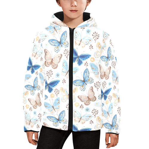 blue butterfly pattern Kids' Boys' Girls' Padded Hooded Jacket