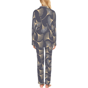 Gold ginkgo leaves Women's Long Pajama Set