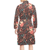 fox leaves mushroom pattern Men's Long Sleeve Belted Night Robe