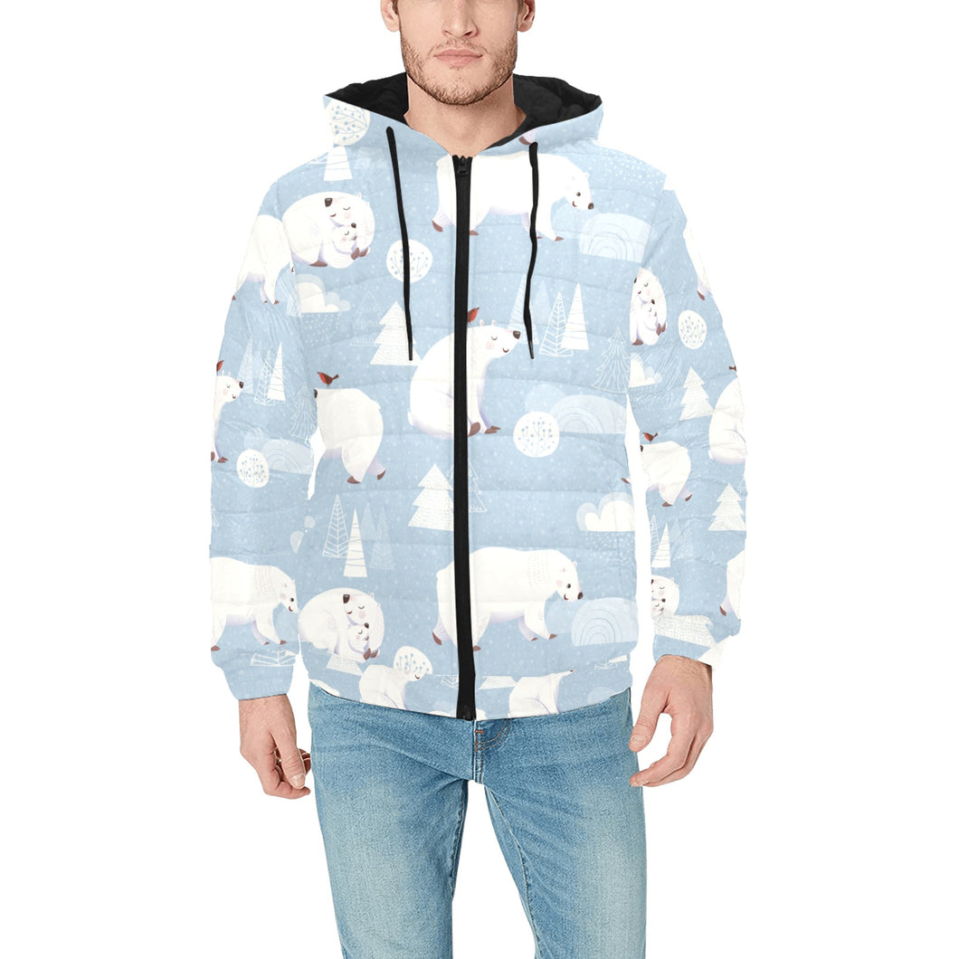 Cute polar bears Christmas decoration pattern Men's Padded Hooded Jacket
