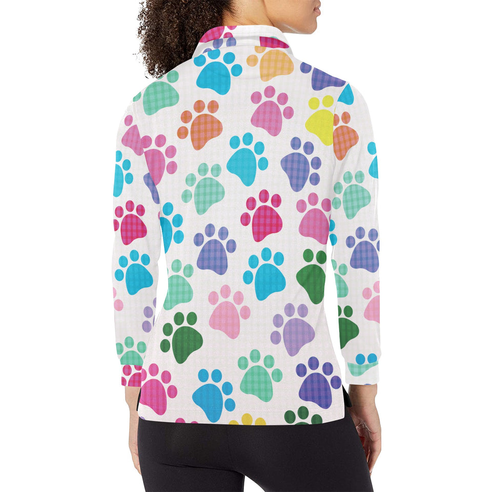 Dog Paws Pattern Print Design 01 Women's Long Sleeve Polo Shirt