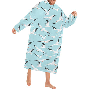 Seagull Pattern Print Design 01 Blanket Robe with Sleeves