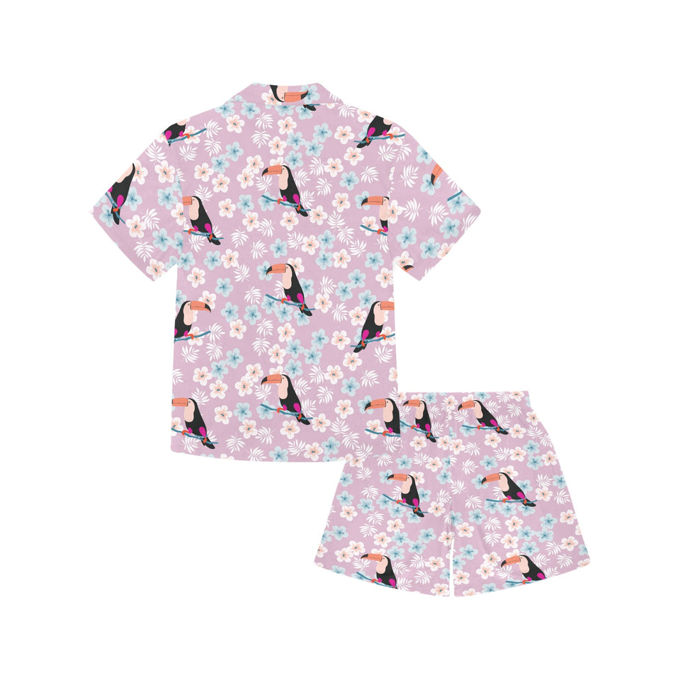 Beautiful toucan flower leaves Kids' Boys' Girls' V-Neck Short Pajama Set