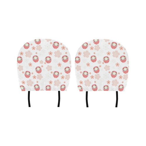 Daruma japanese wooden doll cherry blossom flower Car Headrest Cover