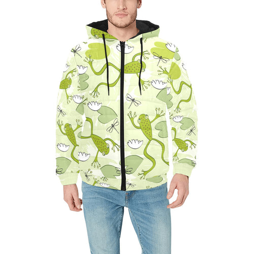 Cute frog dragonfly pattern Men's Padded Hooded Jacket