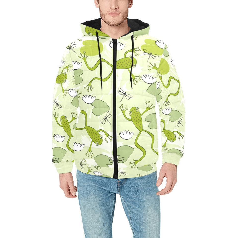 Cute frog dragonfly pattern Men's Padded Hooded Jacket