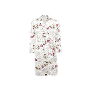 English Bulldog Pattern Print Design 01 Men's Long Sleeve Belted Night Robe