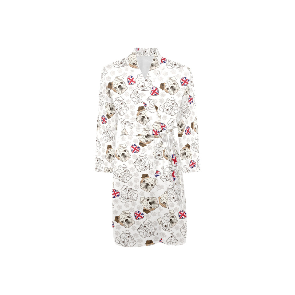 English Bulldog Pattern Print Design 01 Men's Long Sleeve Belted Night Robe