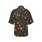 Gold peacock feather pattern Women's All Over Print Hawaiian Shirt