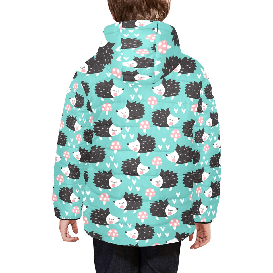 Hedgehog Pattern Print Design 03 Kids' Boys' Girls' Padded Hooded Jacket