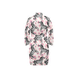 Zebra pink flower background Men's Long Sleeve Belted Night Robe
