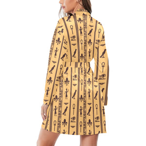 Egypt Hieroglyphics Pattern Print Design 02 Women's Long Sleeve Belted Night Robe