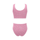 Sweet candy pink background Chest Bowknot High Waisted Bikini Swimsuit