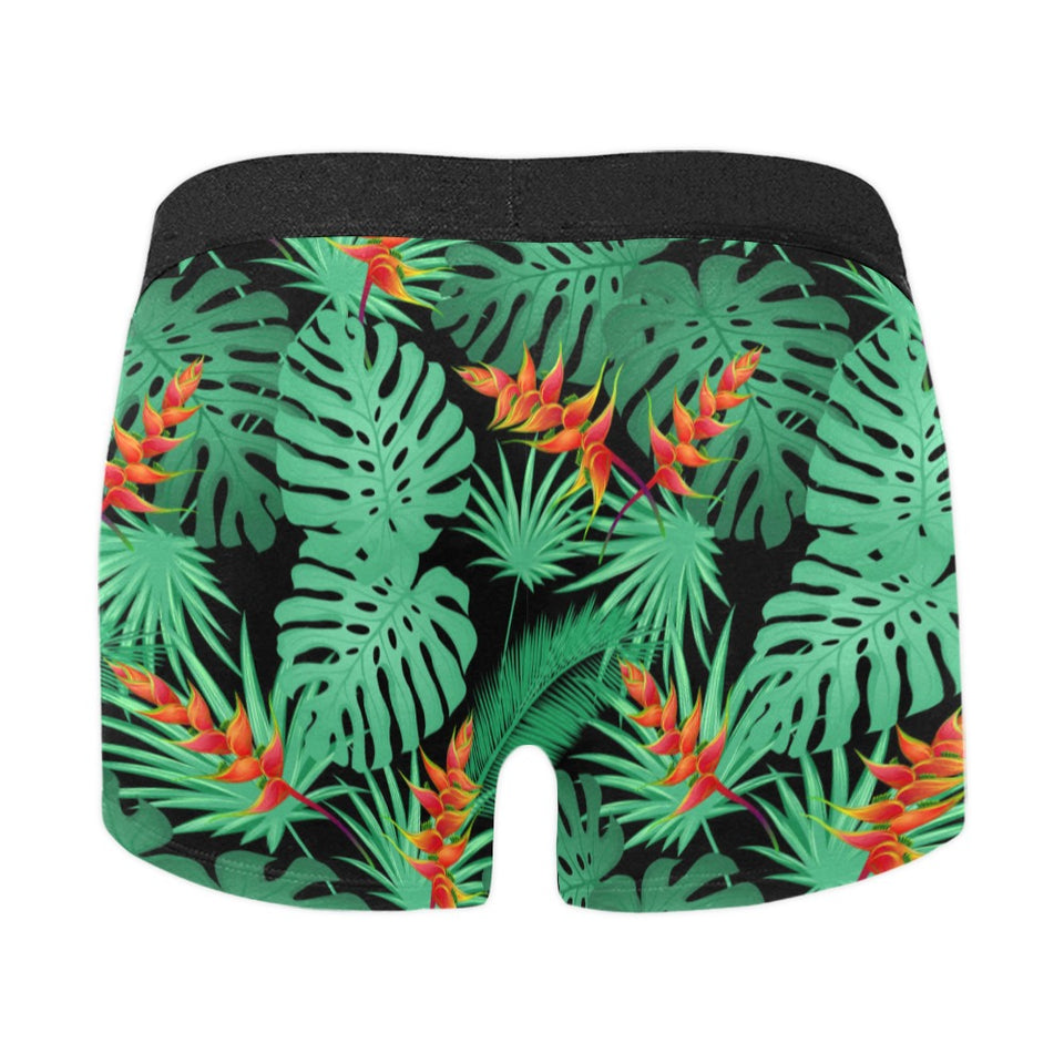 heliconia flower palm monstera leaves black backgr Men's All Over Print Boxer Briefs Men's Underwear