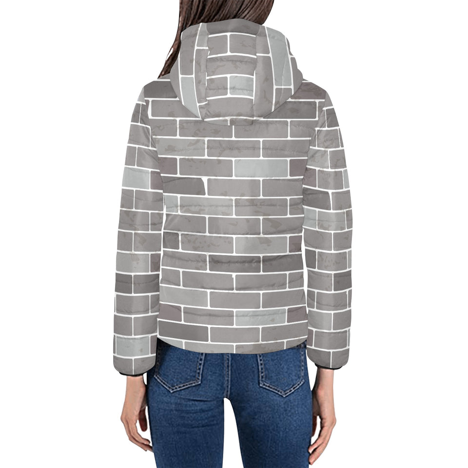 Brick Printed Pattern Print Design 05 Women's Padded Hooded Jacket