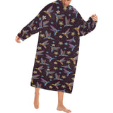 Hummingbird Pattern Print Design 04 Blanket Robe with Sleeves