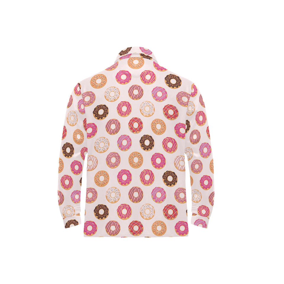 Colorful donut pattern Men's Long Sleeve Polo Shirt