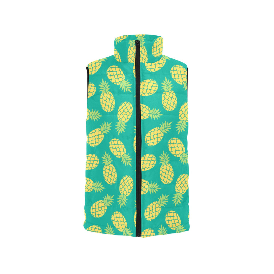Pineapples pattern green background Women's Padded Vest
