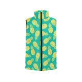 Pineapples pattern green background Women's Padded Vest