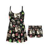 Raccoon watermelon pattern Chest Sexy Pleated Two Piece Swim Dress