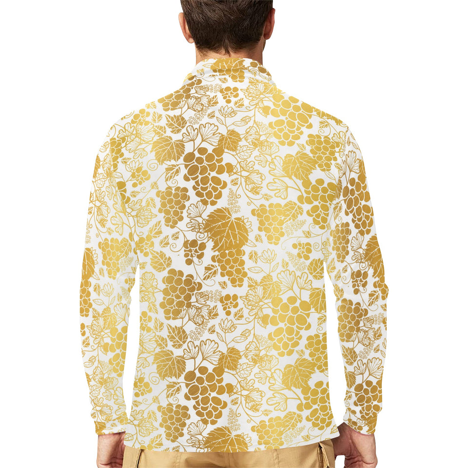 Gold grape pattern Men's Long Sleeve Polo Shirt