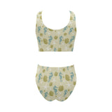 Seahorse shell starfish pattern background Chest Bowknot High Waisted Bikini Swimsuit