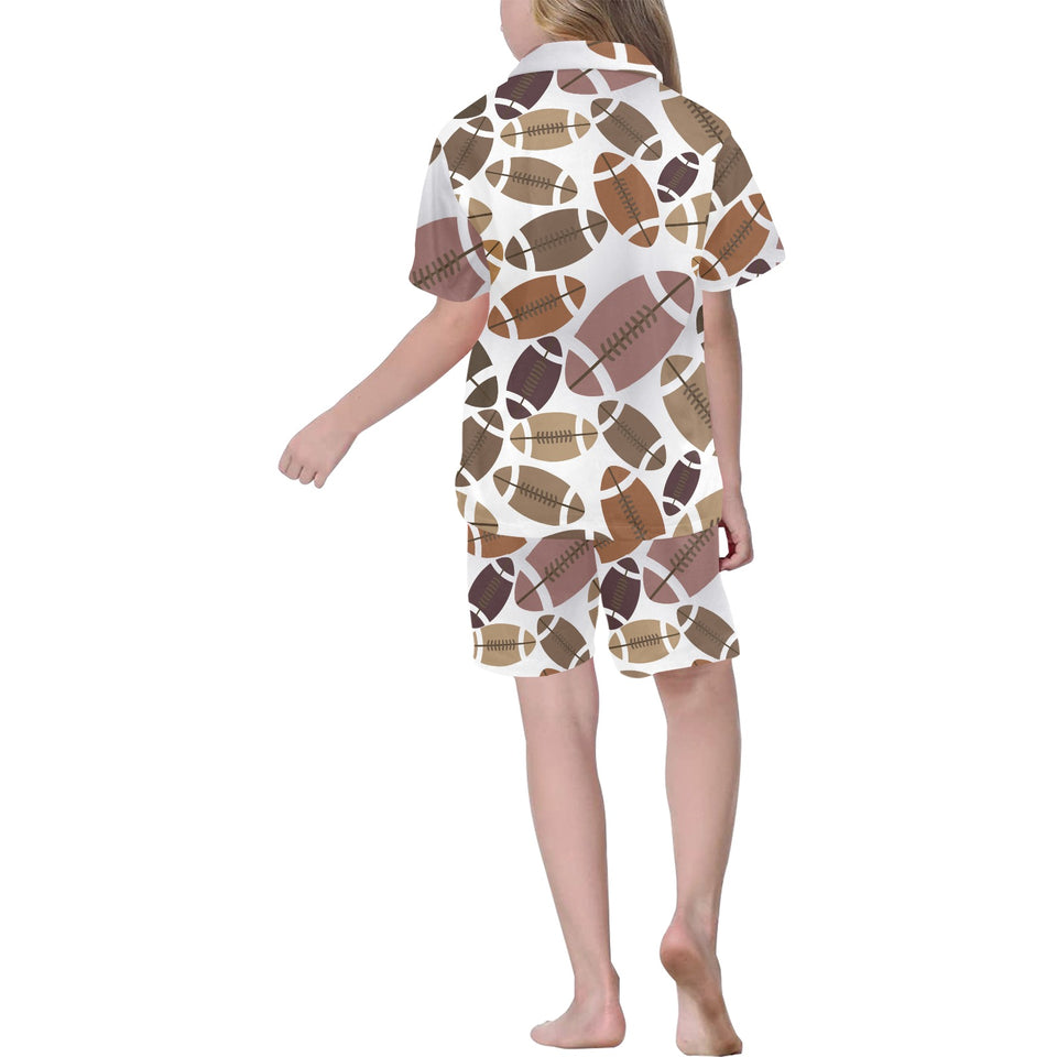 American football ball pattern Kids' Boys' Girls' V-Neck Short Pajama Set
