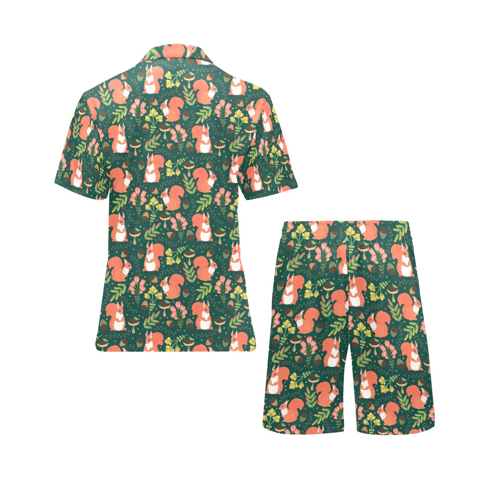 Squirrel Pattern Print Design 03 Men's V-Neck Short Pajama Set