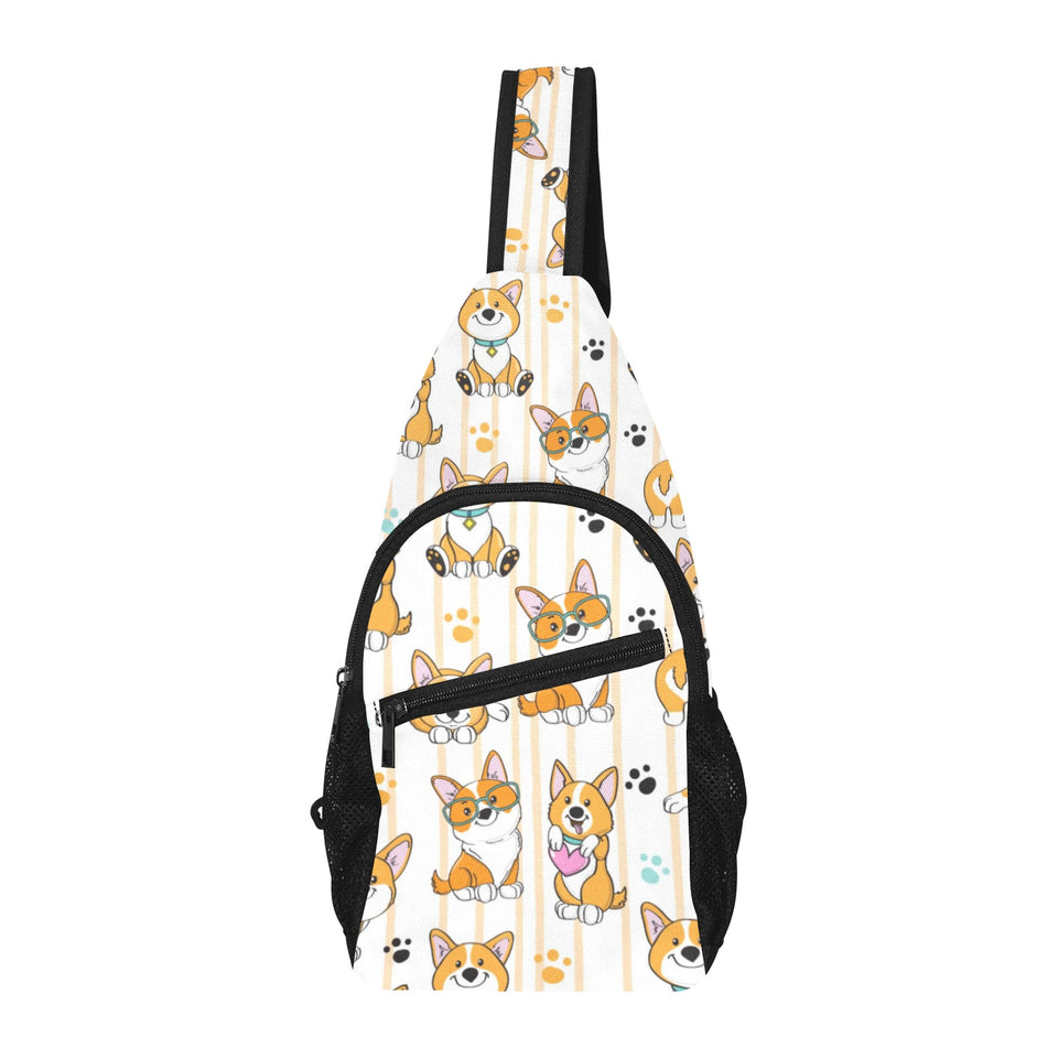 Cute dog corgi striped background pattern All Over Print Chest Bag