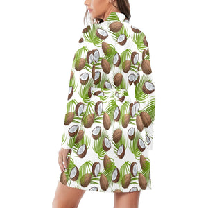 Coconut Pattern Print Design 04 Women's Long Sleeve Belted Night Robe