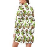 Coconut Pattern Print Design 04 Women's Long Sleeve Belted Night Robe