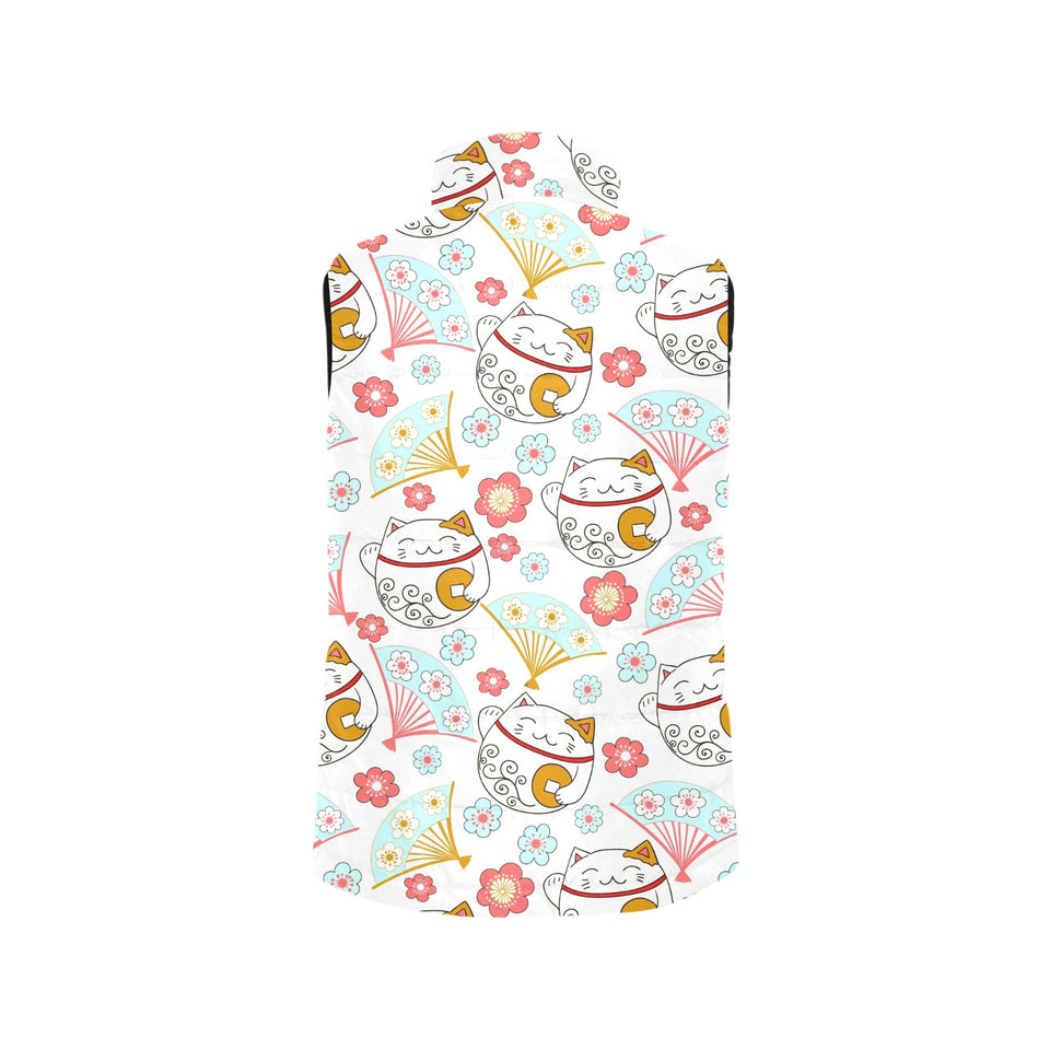 Maneki neko cat fan sakura Men's Padded Vest