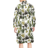Canabis Marijuana Weed Pattern Print Design 05 Men's Long Sleeve Belted Night Robe
