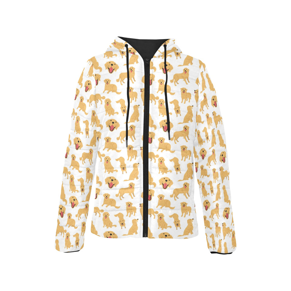 Golden Retriever Pattern Print Design 05 Women's Padded Hooded Jacket