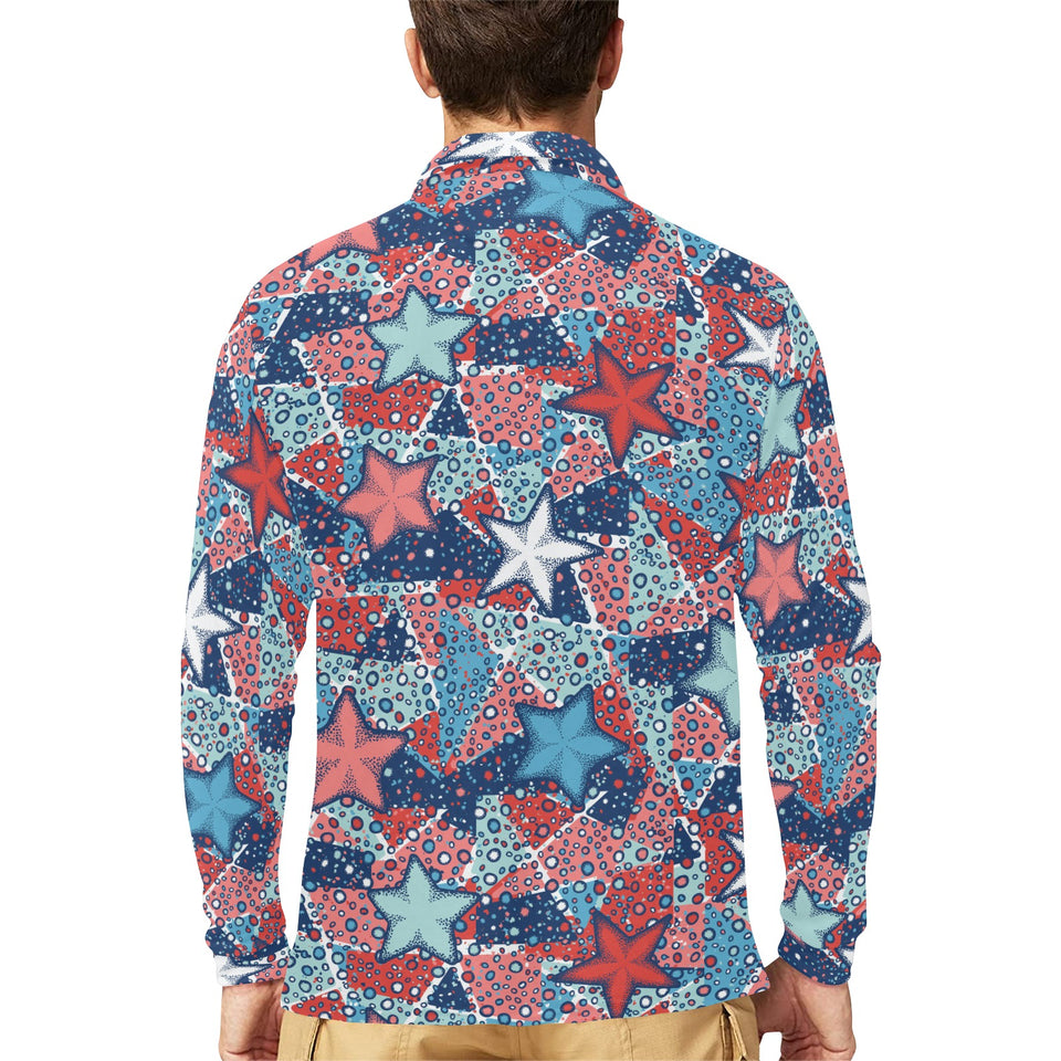 Hand drawn colorful starfish Men's Long Sleeve Polo Shirt