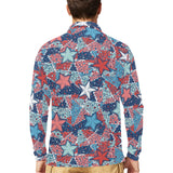 Hand drawn colorful starfish Men's Long Sleeve Polo Shirt