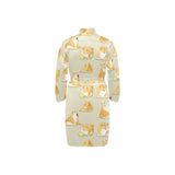 Cute fat shiba inu dog pattern Men's Long Sleeve Belted Night Robe